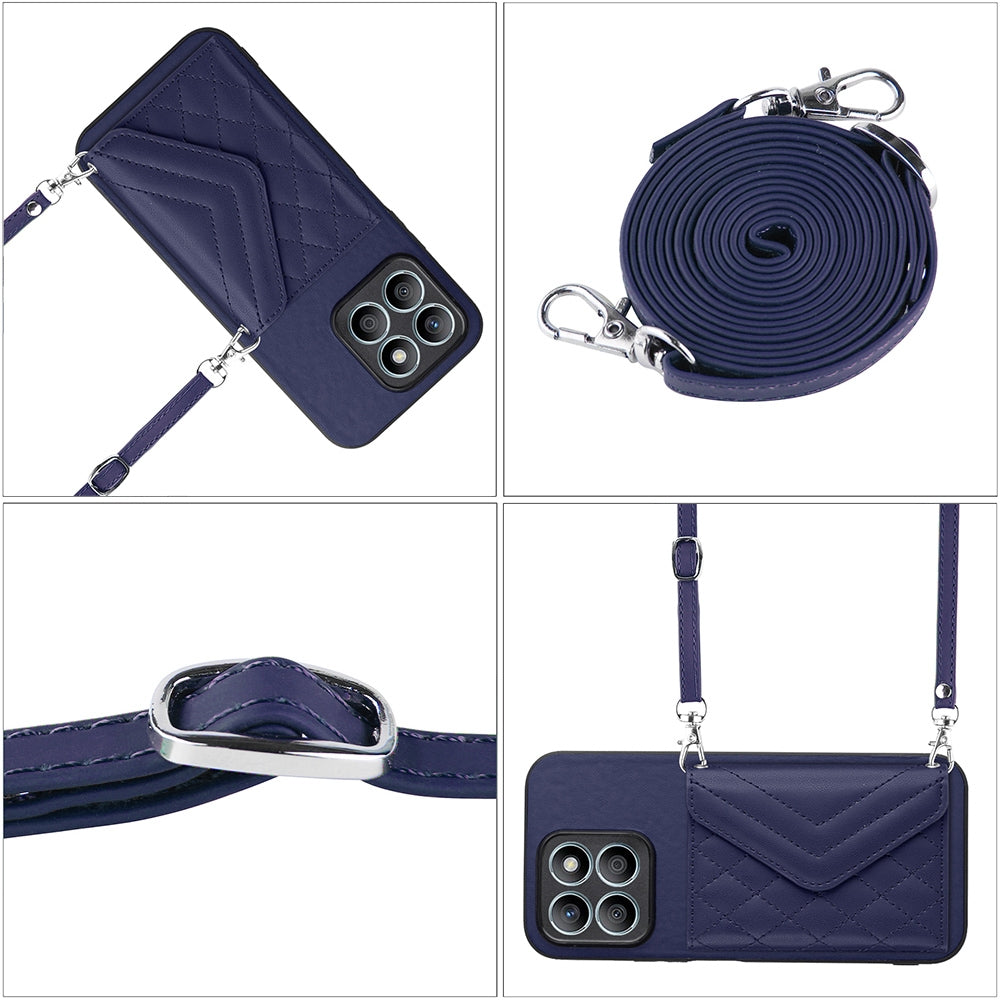 Honor X8b 4G Leather Case with Card Holder & RFID Protection, Long Lanyard Included