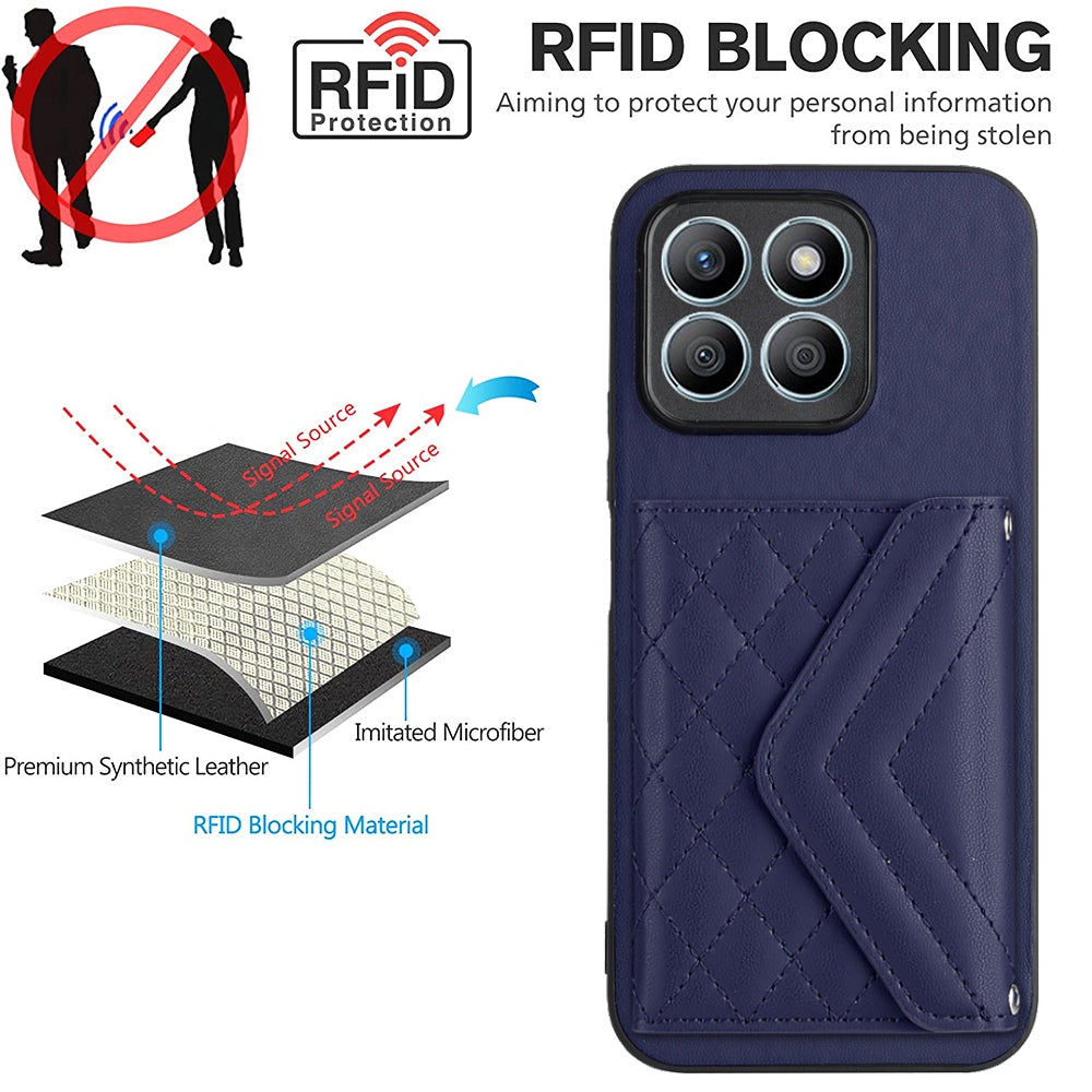 Honor X8b 4G Leather Case with Card Holder & RFID Protection, Long Lanyard Included