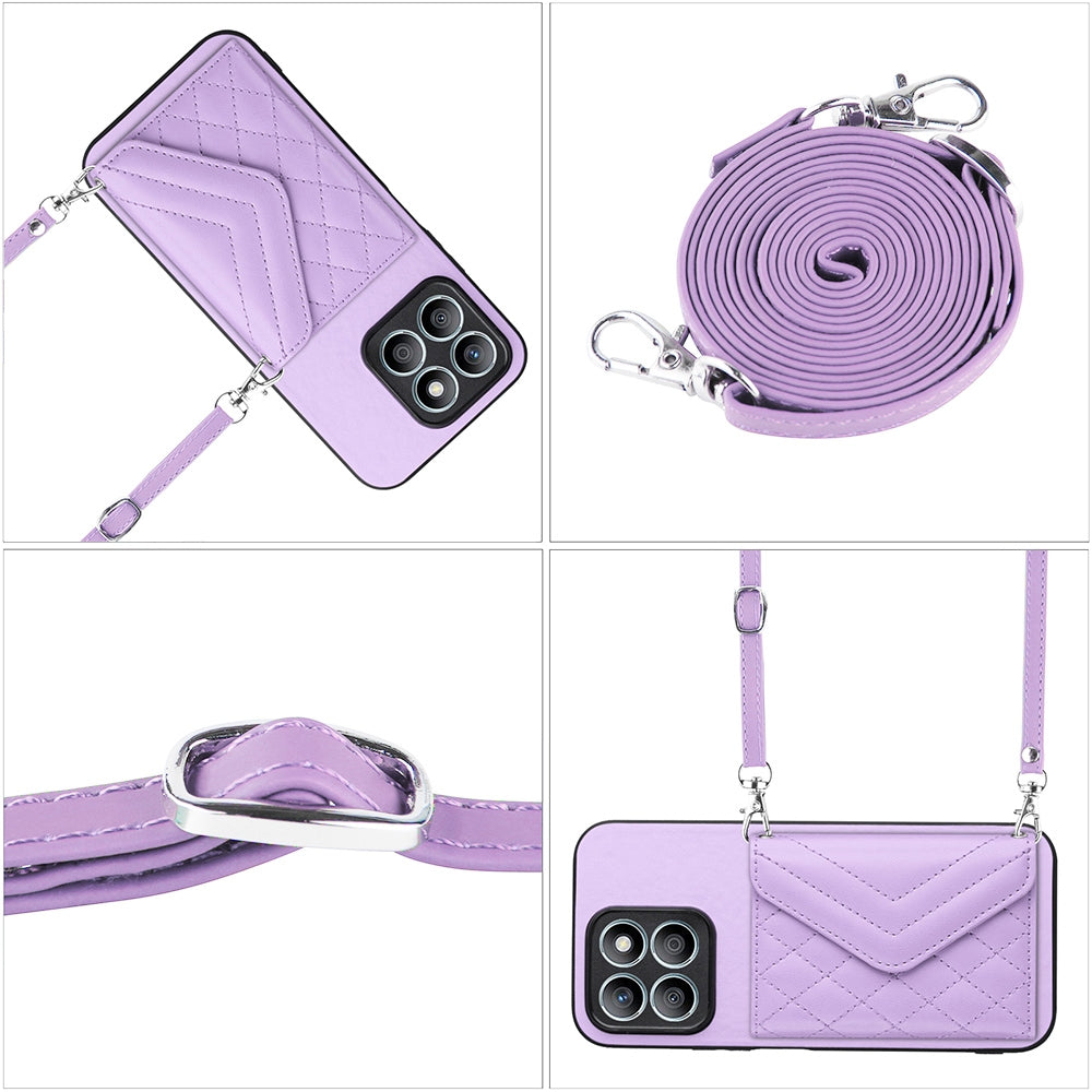 Honor X8b 4G Leather Case with Card Holder & RFID Protection, Long Lanyard Included