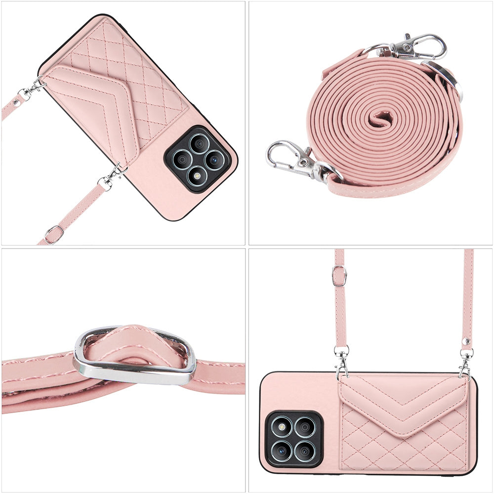 Honor X8b 4G Leather Case with Card Holder & RFID Protection, Long Lanyard Included