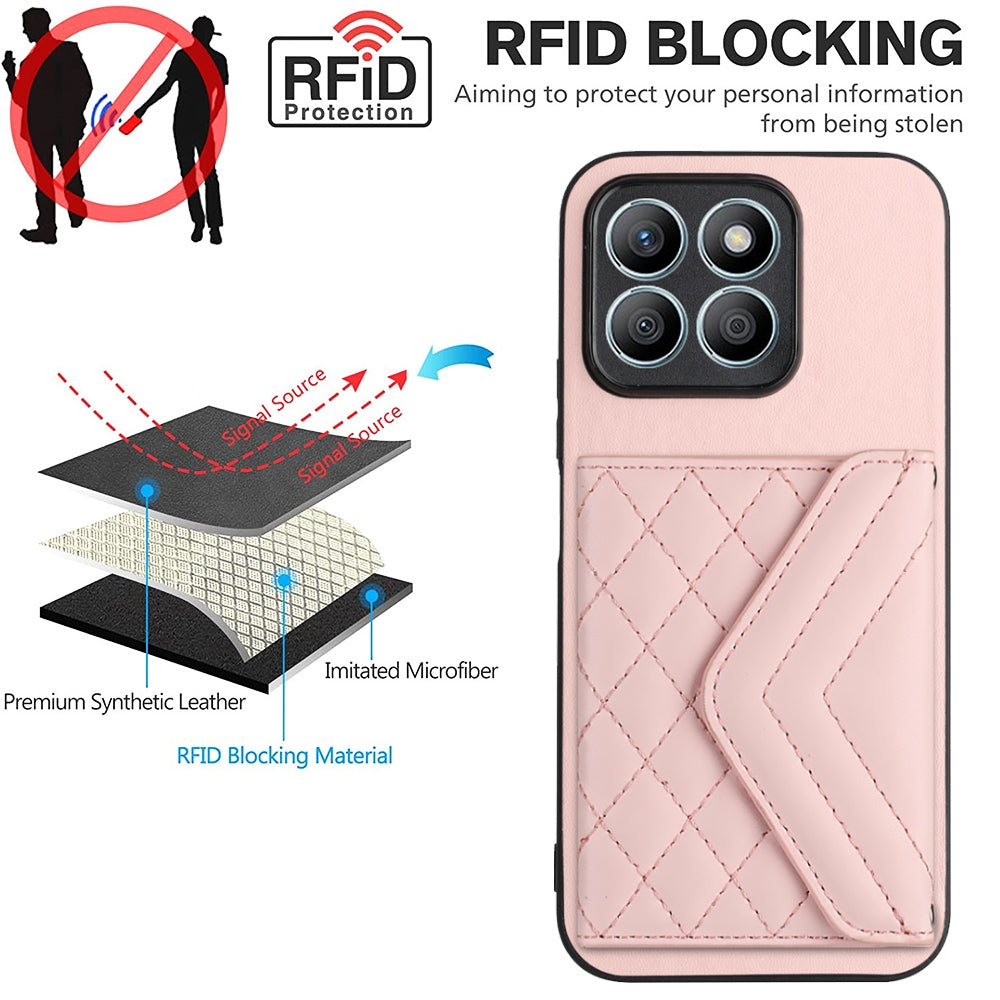 Honor X8b 4G Leather Case with Card Holder & RFID Protection, Long Lanyard Included