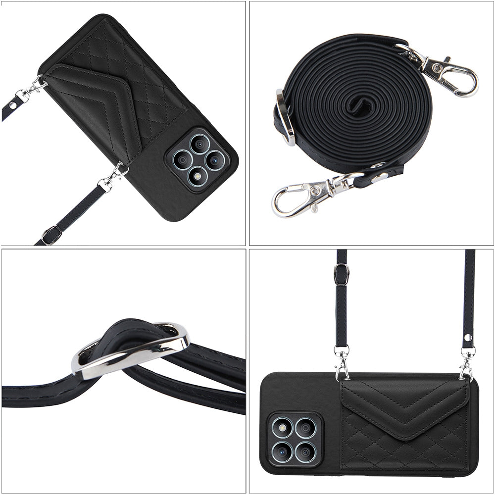 Honor X8b 4G Leather Case with Card Holder & RFID Protection, Long Lanyard Included