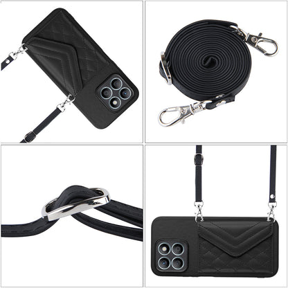 Honor X8b 4G Leather Case with Card Holder & RFID Protection, Long Lanyard Included