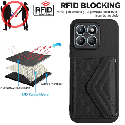 Honor X8b 4G Leather Case with Card Holder & RFID Protection, Long Lanyard Included