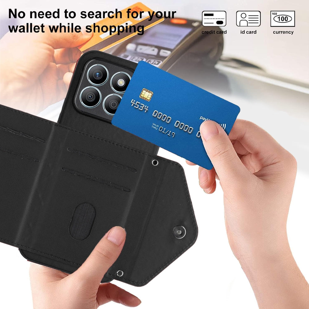 Honor X8b 4G Leather Case with Card Holder & RFID Protection, Long Lanyard Included