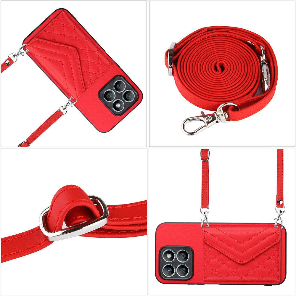 Honor X8b 4G Leather Case with Card Holder & RFID Protection, Long Lanyard Included