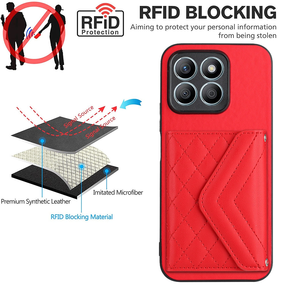 Honor X8b 4G Leather Case with Card Holder & RFID Protection, Long Lanyard Included