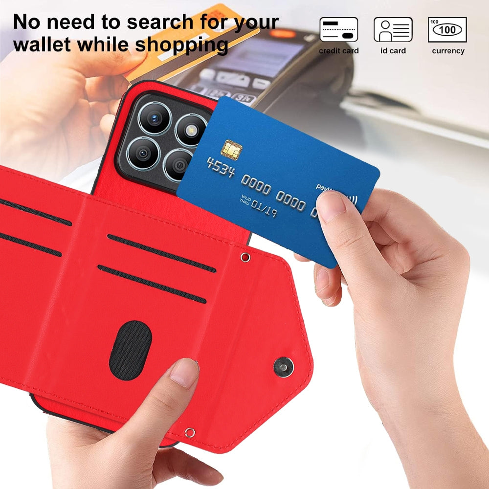 Honor X8b 4G Leather Case with Card Holder & RFID Protection, Long Lanyard Included