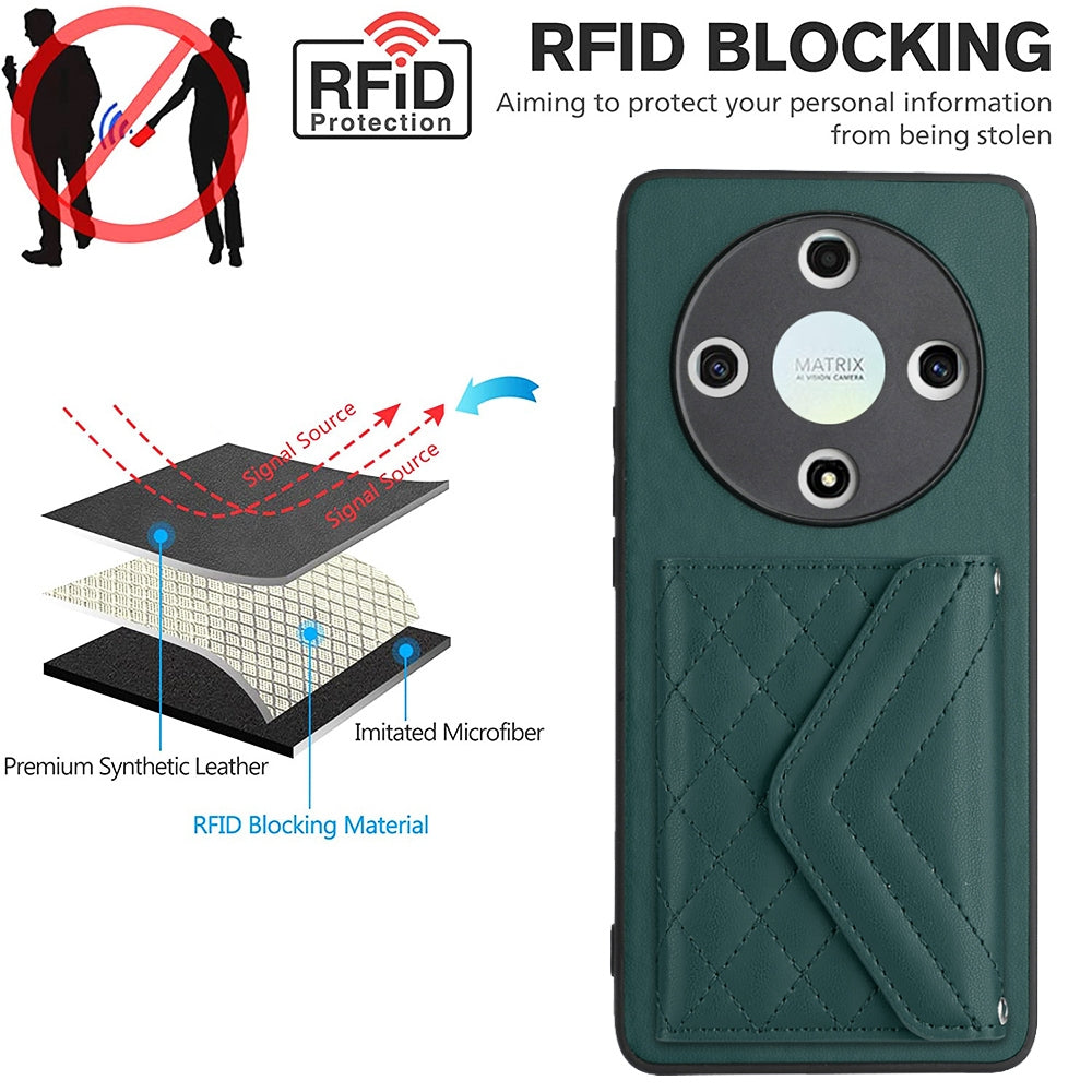 Honor X9b Leather Case with Card Holder & RFID Protection, Long Lanyard Included