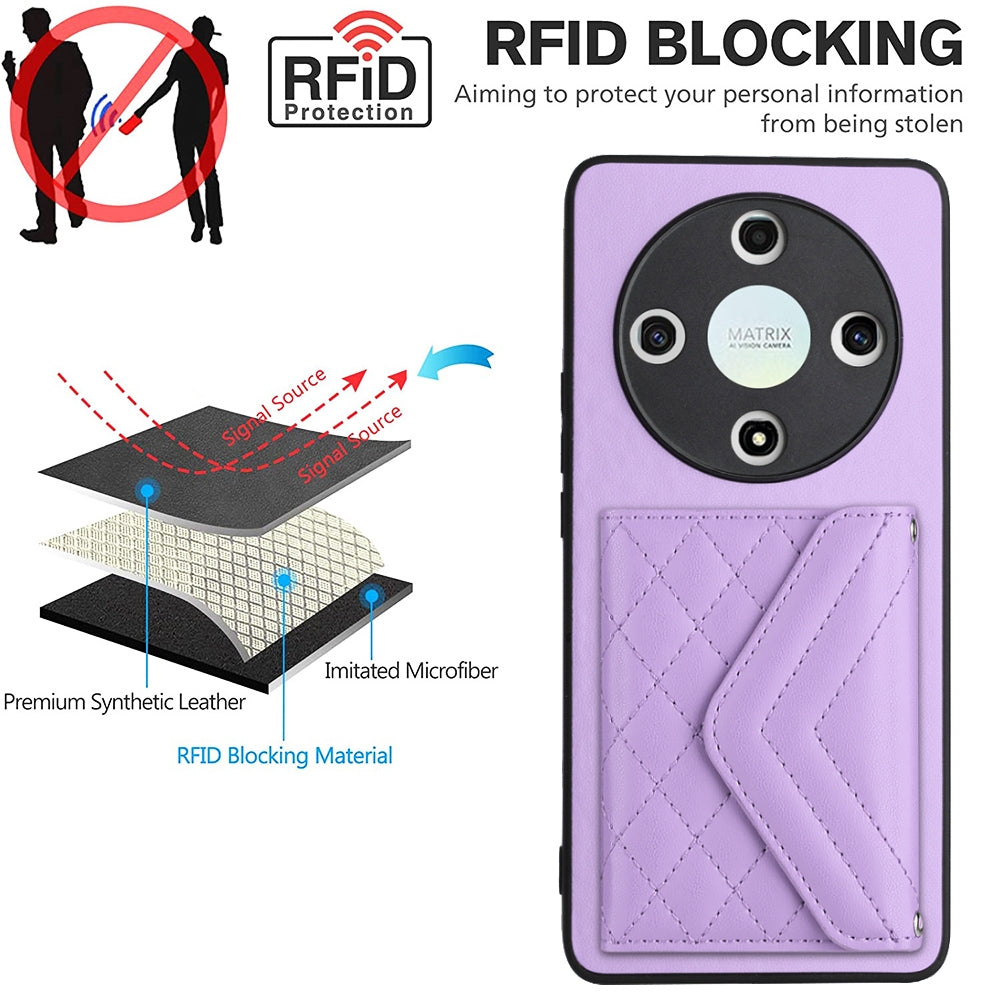 Honor Magic 6 Lite Leather Case with Card Holder & RFID Protection, Long Lanyard Included
