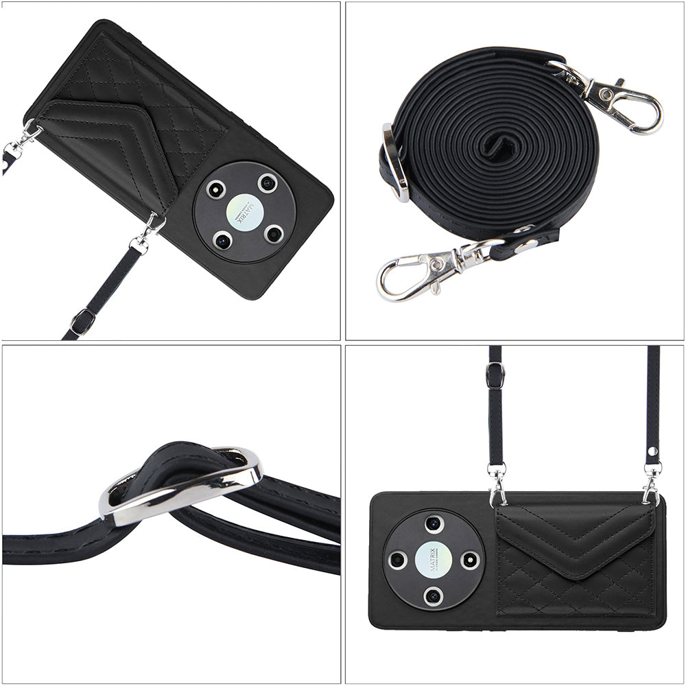 Honor Magic 6 Lite Leather Case with Card Holder & RFID Protection, Long Lanyard Included
