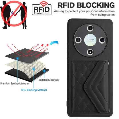 Honor Magic 6 Lite Leather Case with Card Holder & RFID Protection, Long Lanyard Included