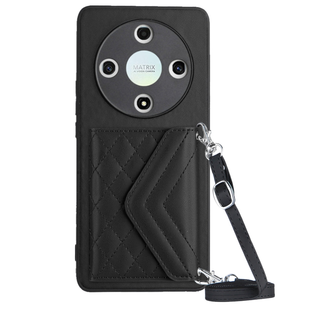 Honor Magic 6 Lite Leather Case with Card Holder & RFID Protection, Long Lanyard Included