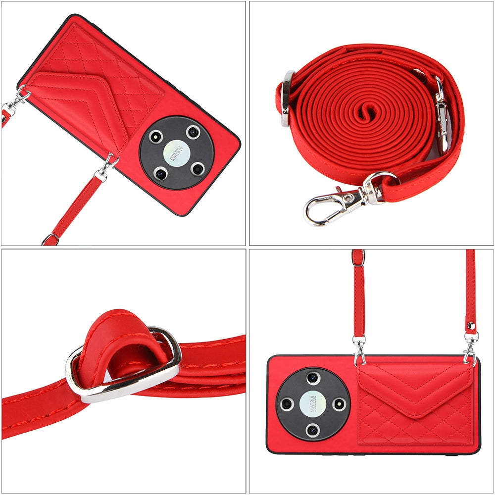 Honor X9b Leather Case with Card Holder & RFID Protection, Long Lanyard Included