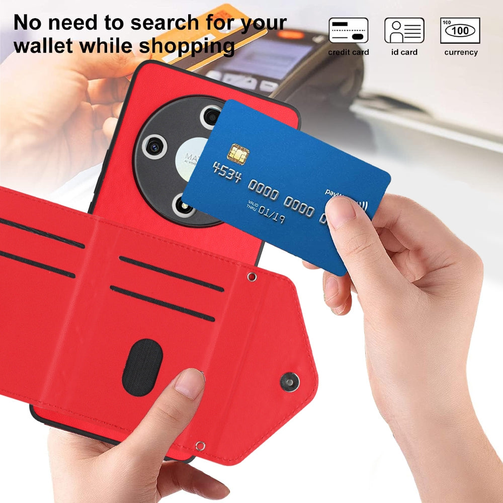Honor X9b Leather Case with Card Holder & RFID Protection, Long Lanyard Included
