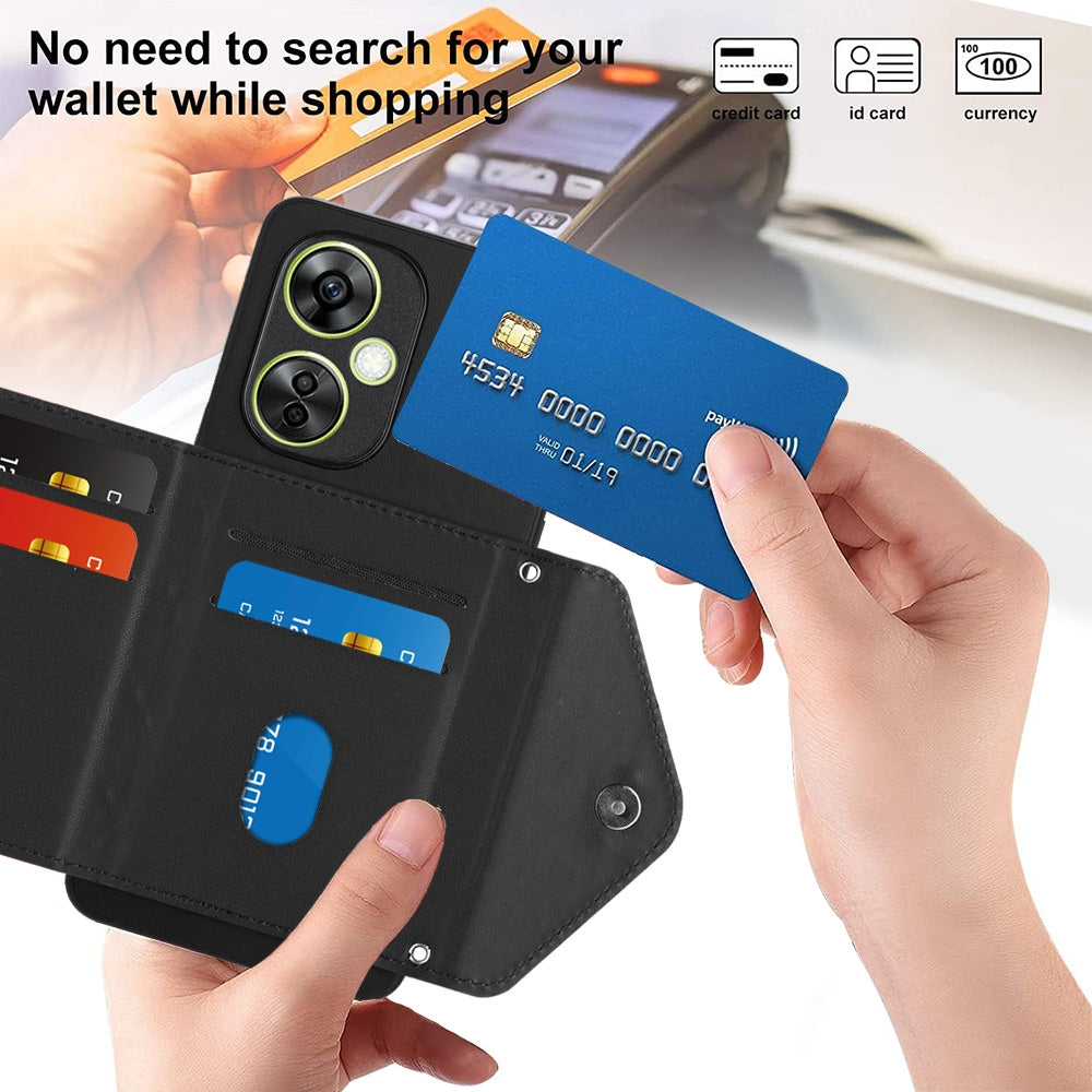 OPPO K11X Leather Case with Card Holder & RFID Protection, Long Lanyard Included