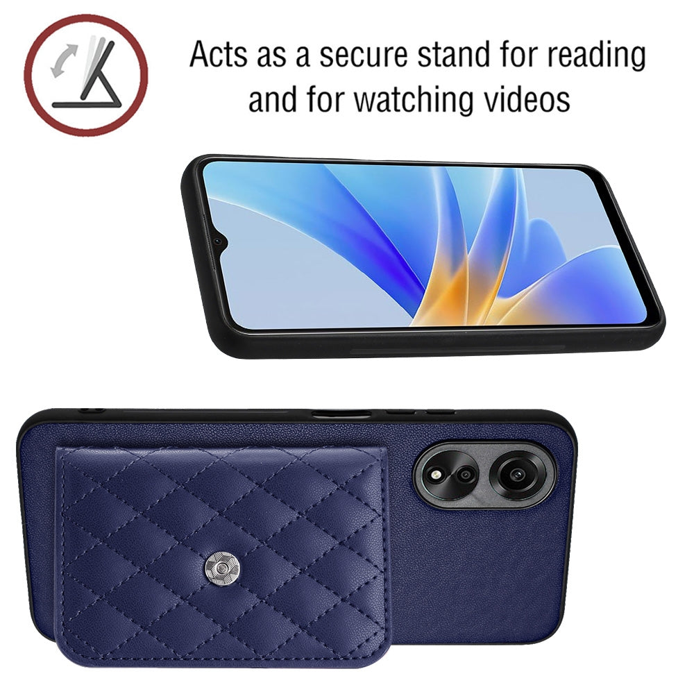 OPPO A17 Leather Case with Card Holder & RFID Protection, Long Lanyard Included
