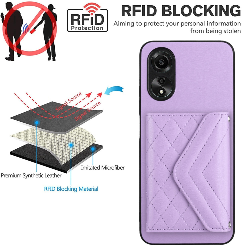 OPPO A17 Leather Case with Card Holder & RFID Protection, Long Lanyard Included