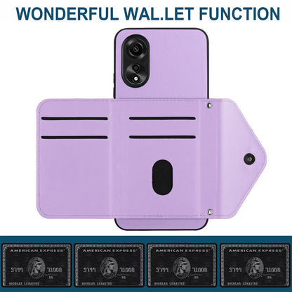 OPPO A17 Leather Case with Card Holder & RFID Protection, Long Lanyard Included