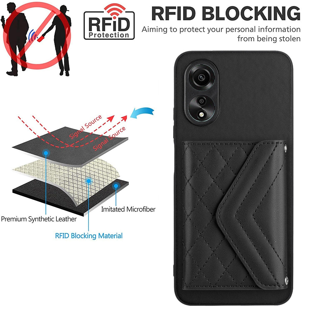 OPPO A17 Leather Case with Card Holder & RFID Protection, Long Lanyard Included