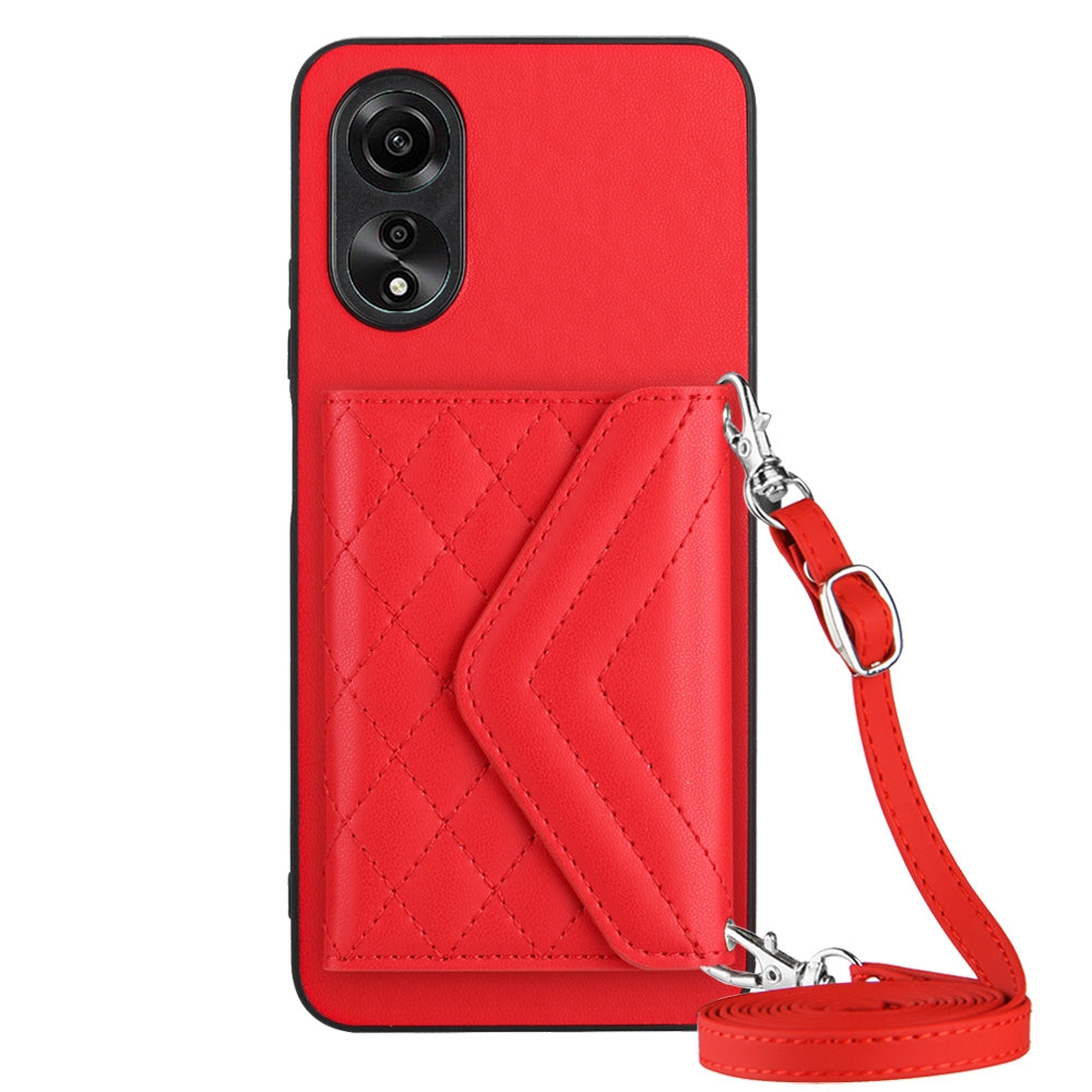 OPPO A17 Leather Case with Card Holder & RFID Protection, Long Lanyard Included