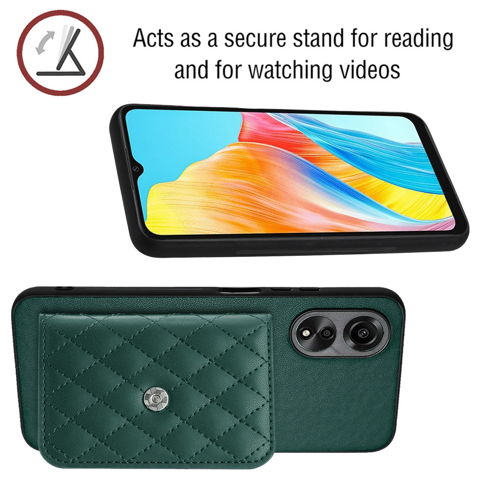OPPO A38 4G Leather Case with Card Holder & RFID Protection, Long Lanyard Included
