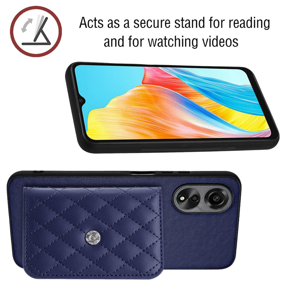 OPPO A18 4G Leather Case with Card Holder & RFID Protection, Long Lanyard Included