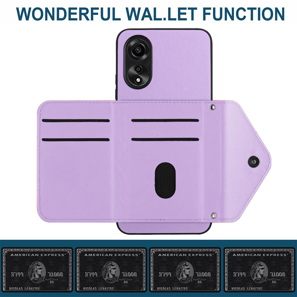 OPPO A38 4G Leather Case with Card Holder & RFID Protection, Long Lanyard Included
