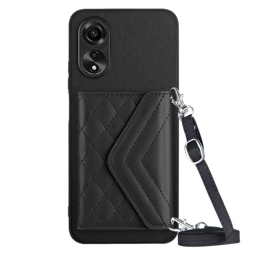 OPPO A38 4G Leather Case with Card Holder & RFID Protection, Long Lanyard Included