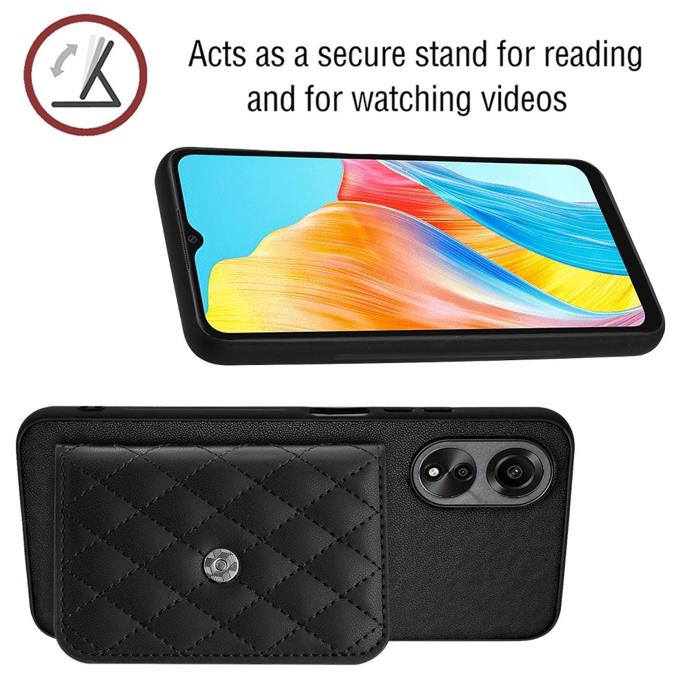 OPPO A18 4G Leather Case with Card Holder & RFID Protection, Long Lanyard Included