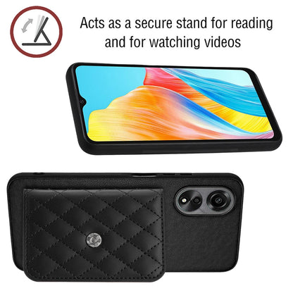 OPPO A18 4G Leather Case with Card Holder & RFID Protection, Long Lanyard Included