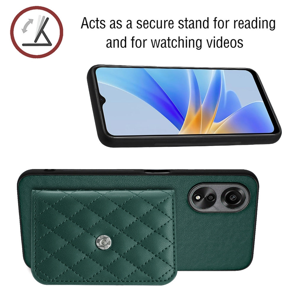 OPPO A58 Leather Case with Card Holder & RFID Protection, Long Lanyard Included