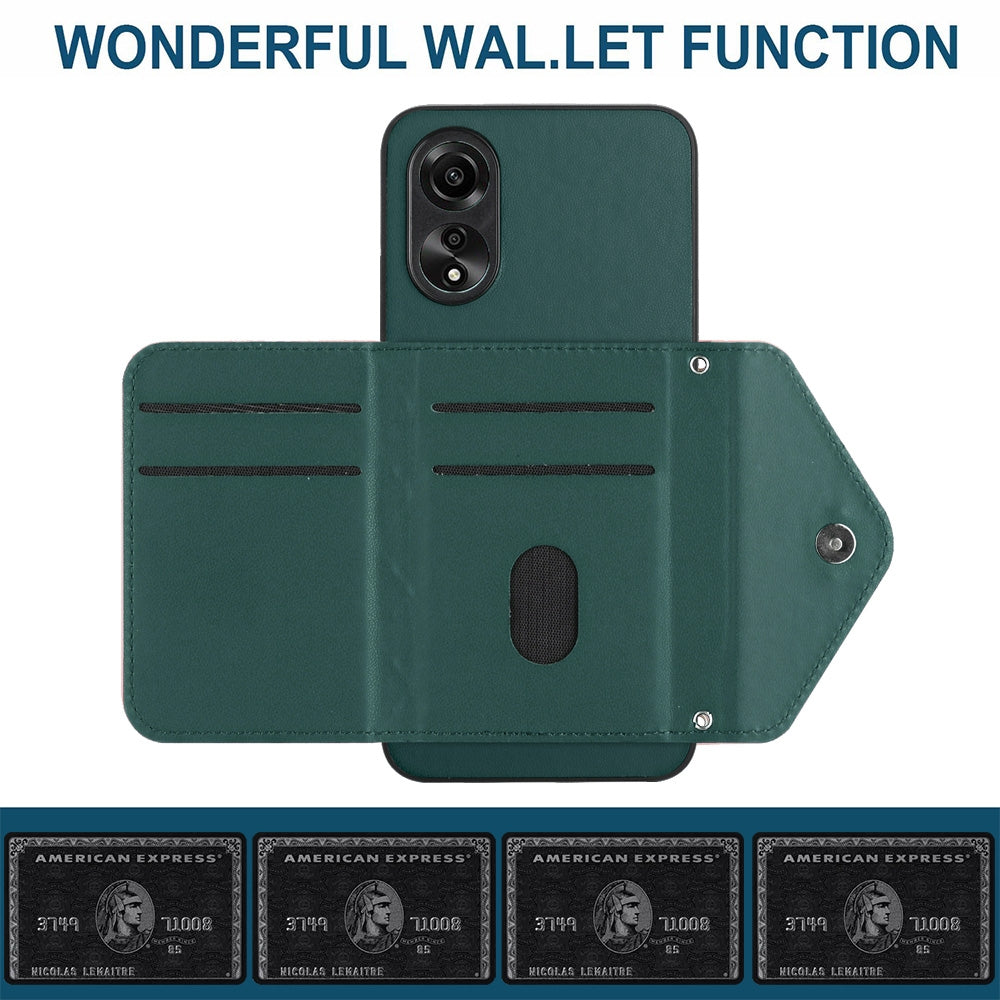 OPPO A58 Leather Case with Card Holder & RFID Protection, Long Lanyard Included