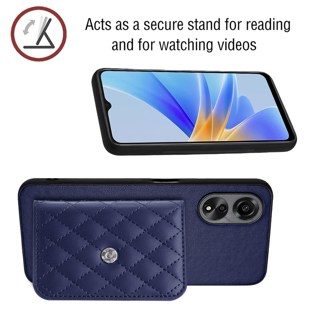 OPPO A58x Leather Case with Card Holder & RFID Protection, Long Lanyard Included