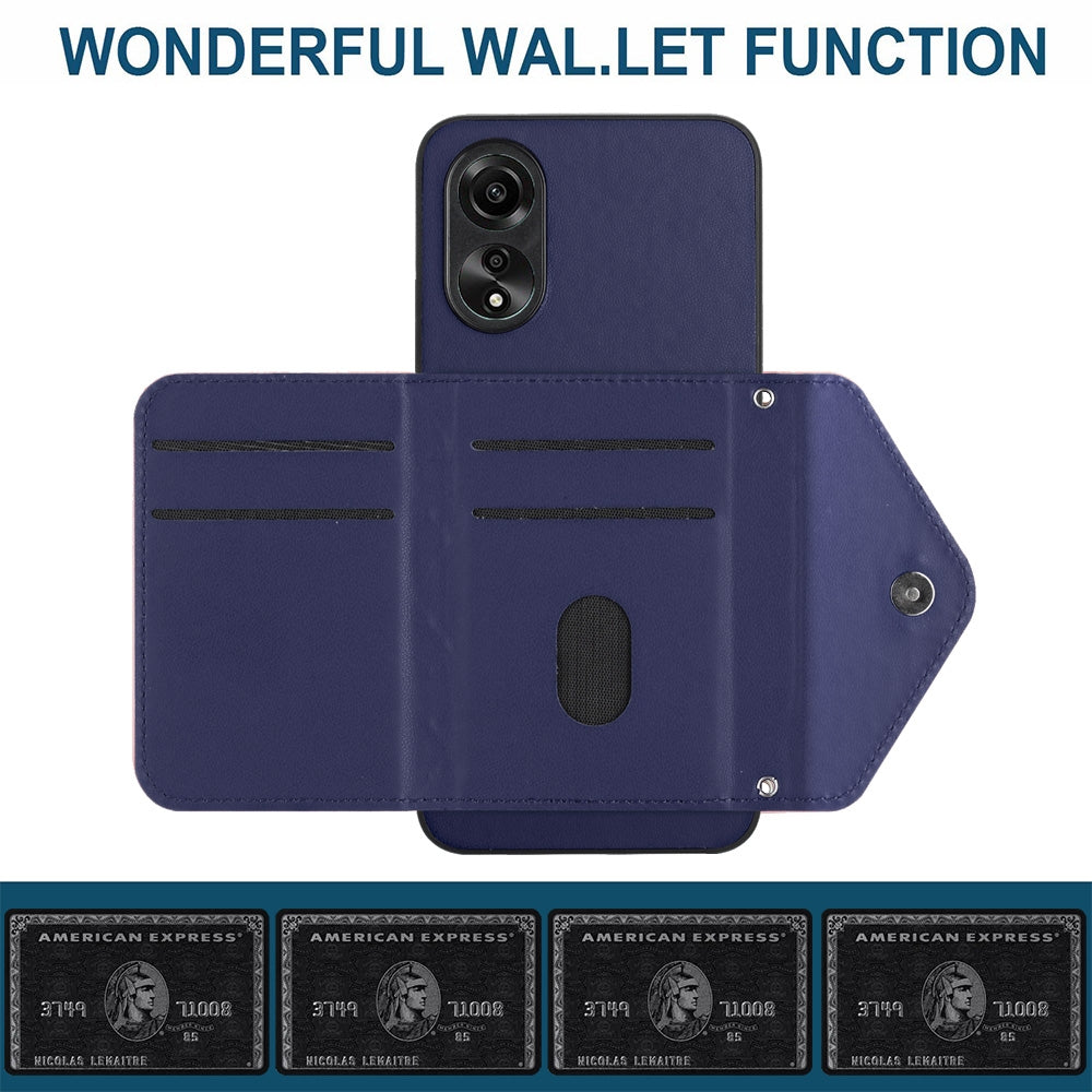 OPPO A58x Leather Case with Card Holder & RFID Protection, Long Lanyard Included