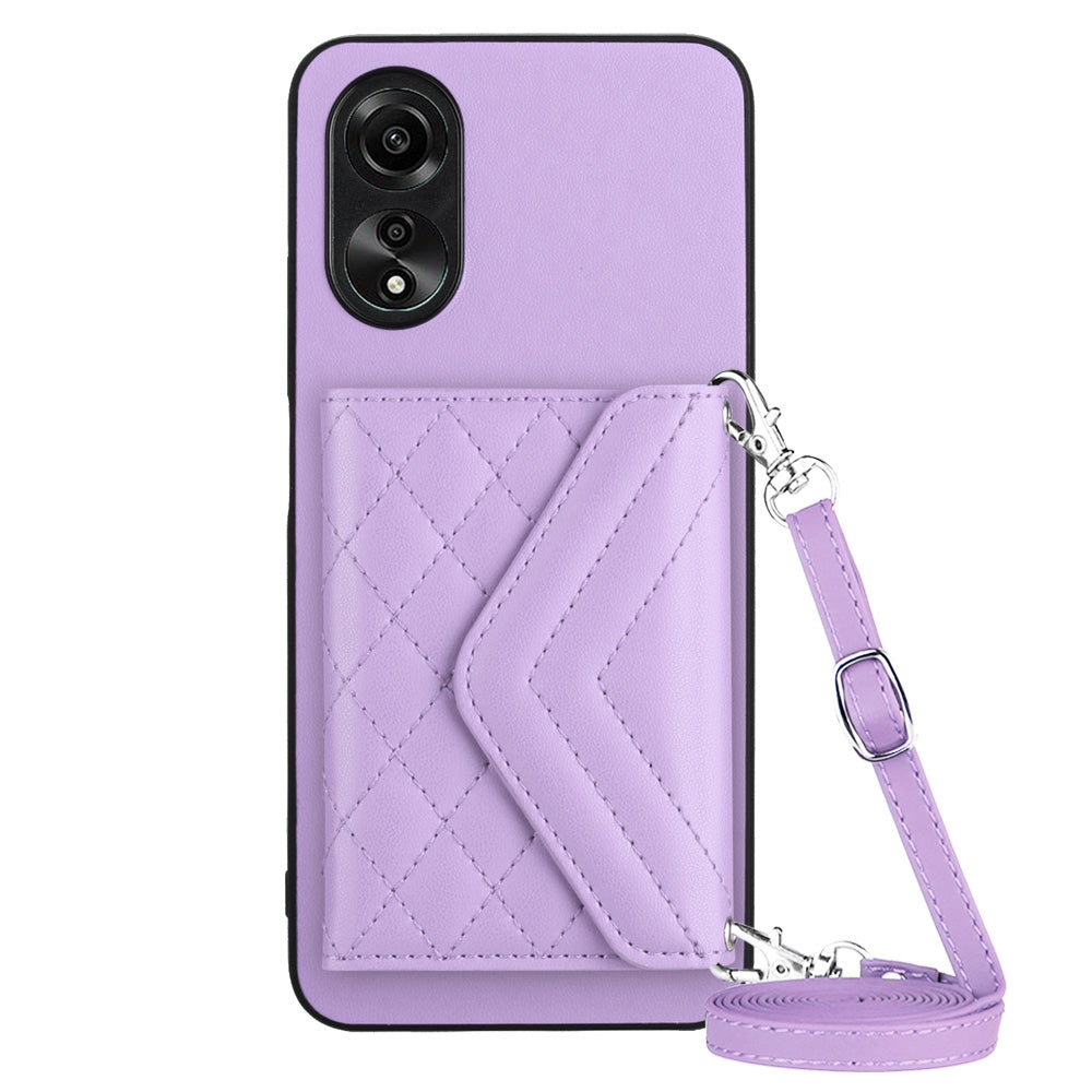 OPPO A58 Leather Case with Card Holder & RFID Protection, Long Lanyard Included