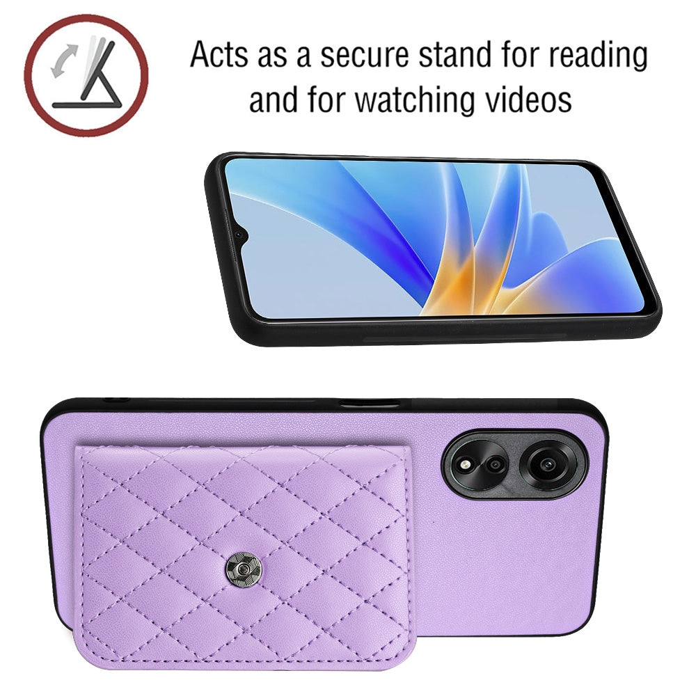 OPPO A58 Leather Case with Card Holder & RFID Protection, Long Lanyard Included