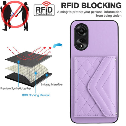 OPPO A58x Leather Case with Card Holder & RFID Protection, Long Lanyard Included
