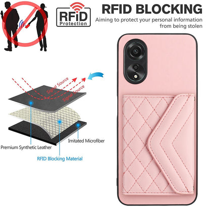 OPPO A58x Leather Case with Card Holder & RFID Protection, Long Lanyard Included