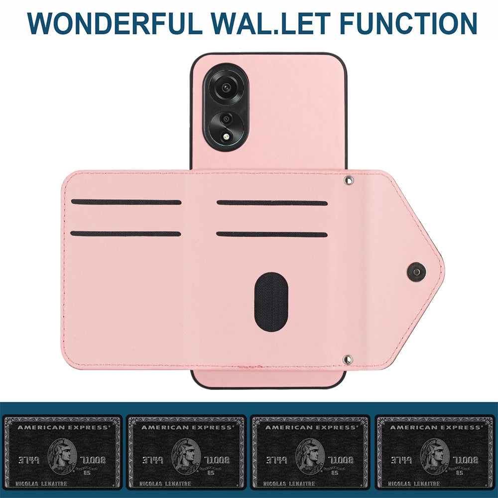 OPPO A58 Leather Case with Card Holder & RFID Protection, Long Lanyard Included