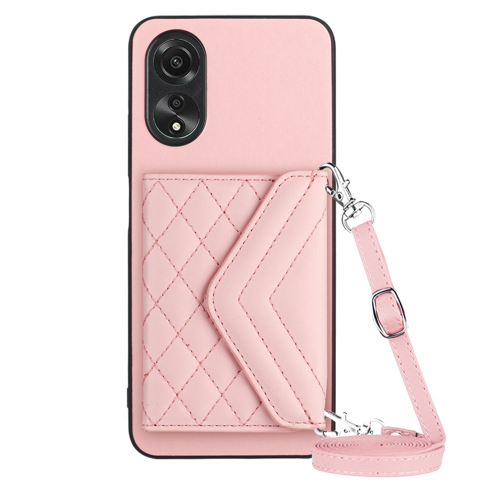OPPO A58x Leather Case with Card Holder & RFID Protection, Long Lanyard Included