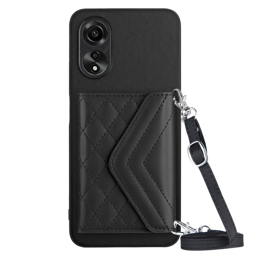 OPPO A58 Leather Case with Card Holder & RFID Protection, Long Lanyard Included