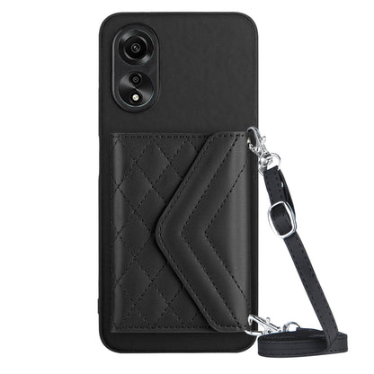 OPPO A58 Leather Case with Card Holder & RFID Protection, Long Lanyard Included