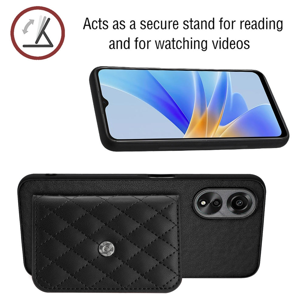 OPPO A58x Leather Case with Card Holder & RFID Protection, Long Lanyard Included