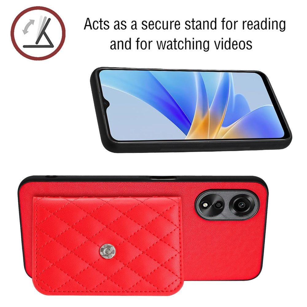 OPPO A58x Leather Case with Card Holder & RFID Protection, Long Lanyard Included
