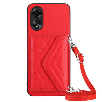 OPPO A58x Leather Case with Card Holder & RFID Protection, Long Lanyard Included