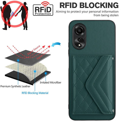 OPPO A58 4G Leather Case with Card Holder & RFID Protection, Long Lanyard Included