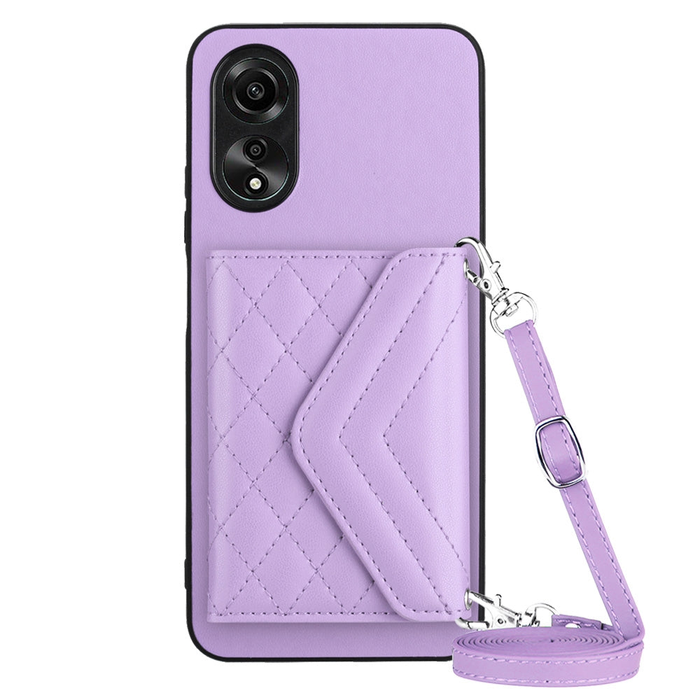 OPPO A58 4G Leather Case with Card Holder & RFID Protection, Long Lanyard Included