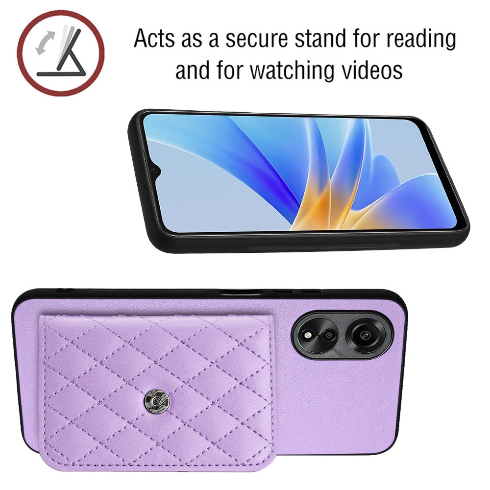 OPPO A58 4G Leather Case with Card Holder & RFID Protection, Long Lanyard Included