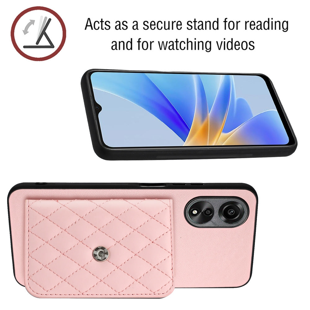 OPPO A58 4G Leather Case with Card Holder & RFID Protection, Long Lanyard Included